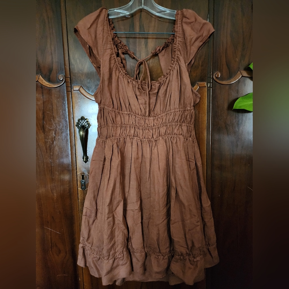 NWT Anthropologie Linen Smocked Waist Mini Dress - Picture 5 of 9